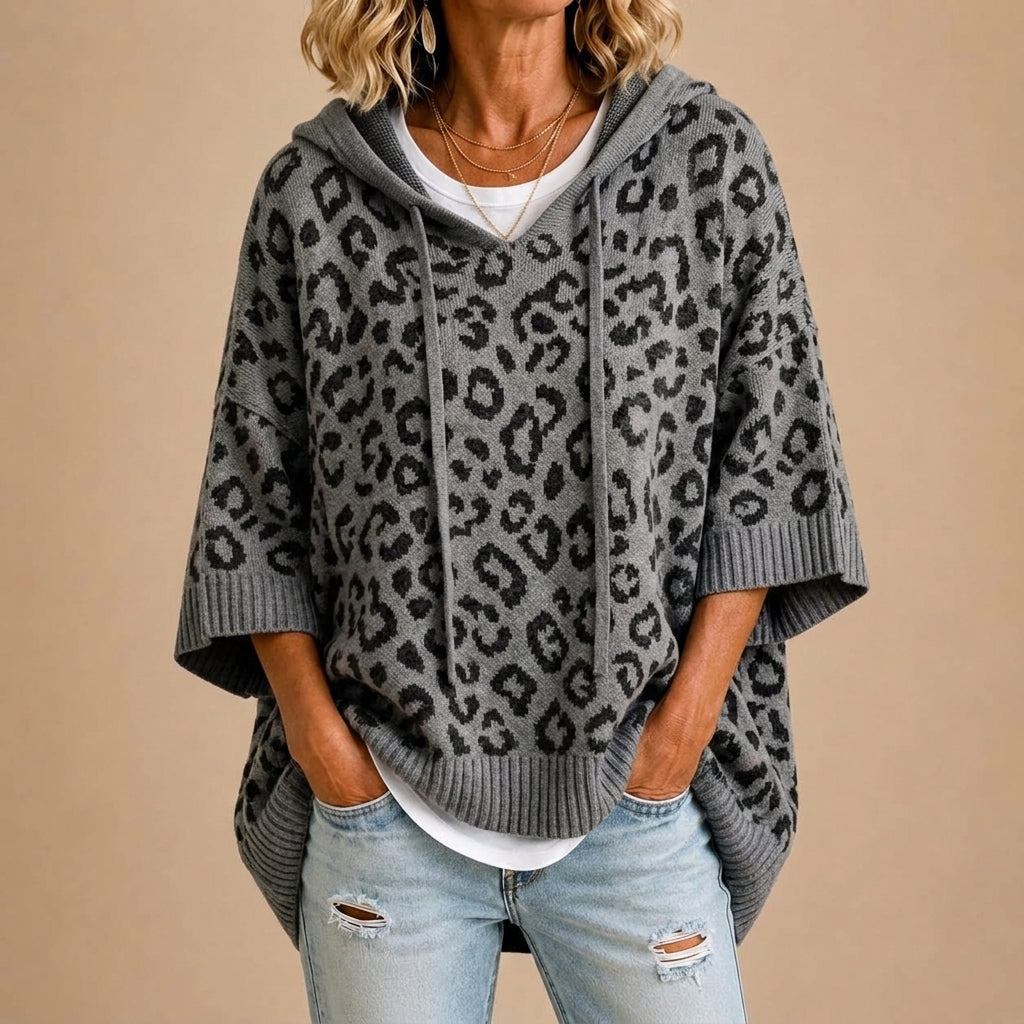 Gabriella™ | Poncho de Malha Padrão Animal com Capuz
