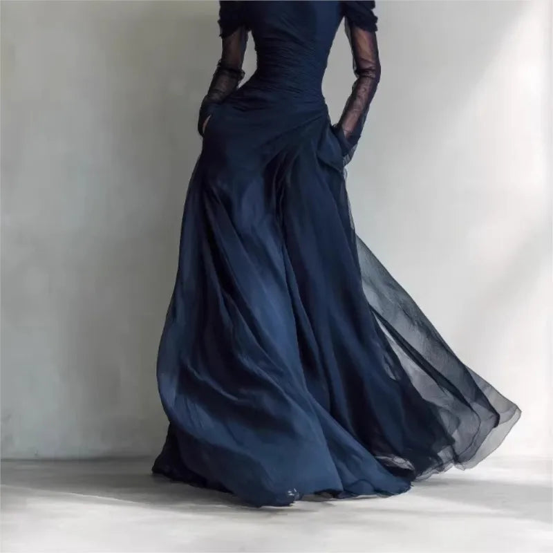 Eleonora™ | Vestido Comprido Ombro a Ombro com Inserções de Rede