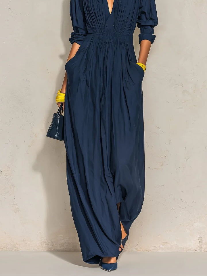 Alma™ | Vestido Comprido Plissado com Decote em V