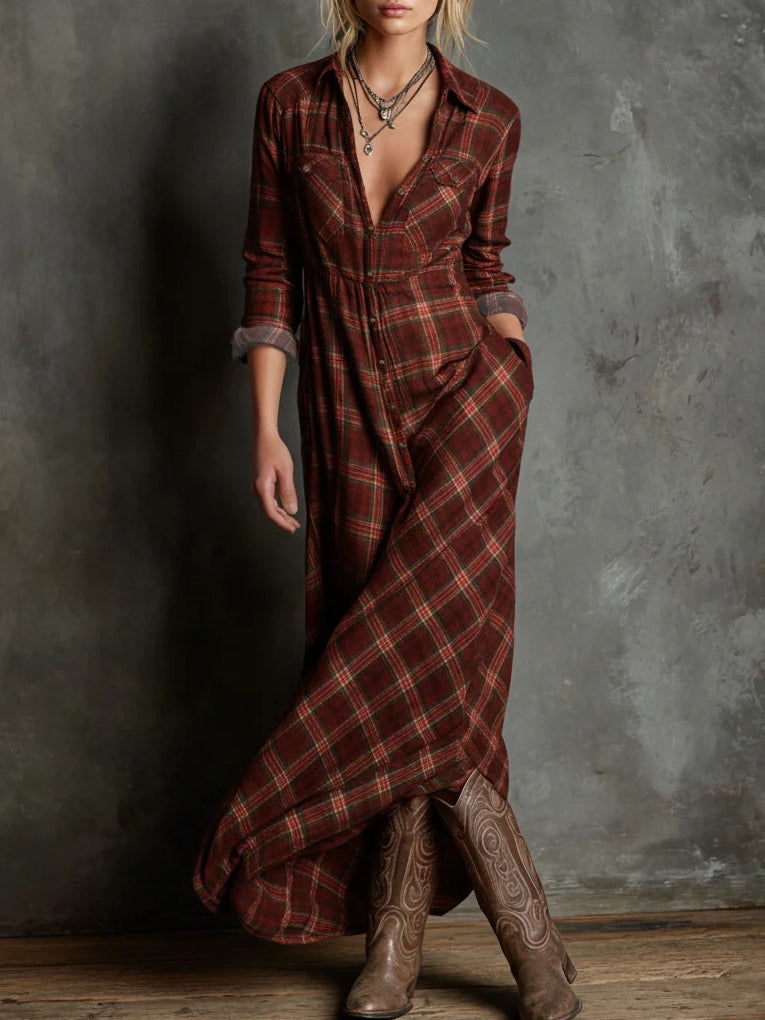 Margaux | Vestido Camiseiro Comprido com Gola Vichy Verde