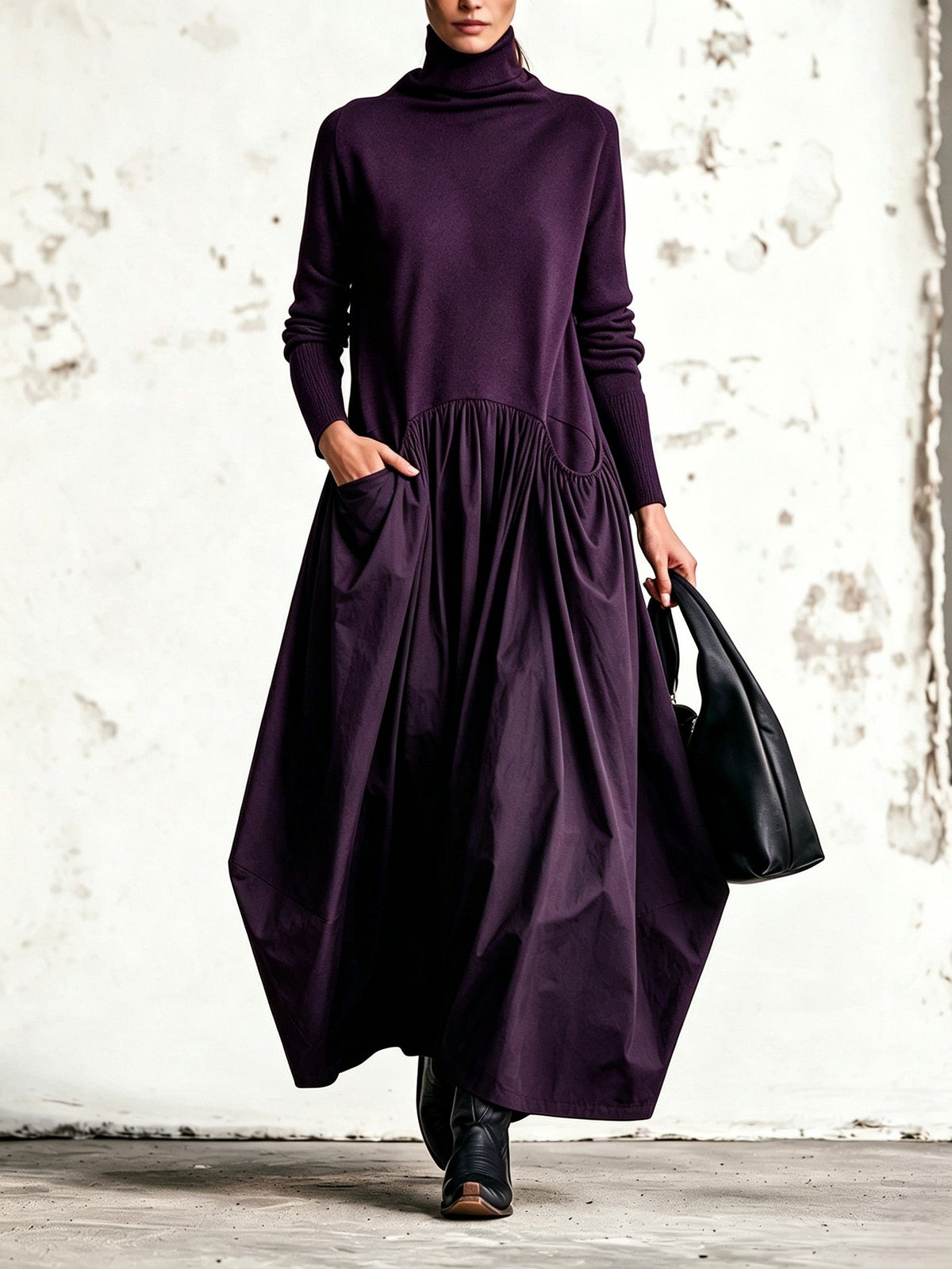 Francisca™ | Vestido Comprido Oversize de Gola Alta com Bolsos