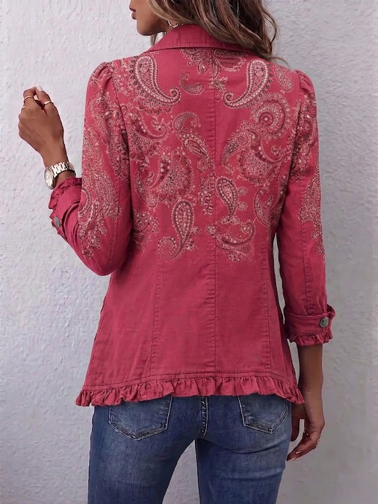 Ariane™ | Casaco em Caxemira Rosa com Folhos