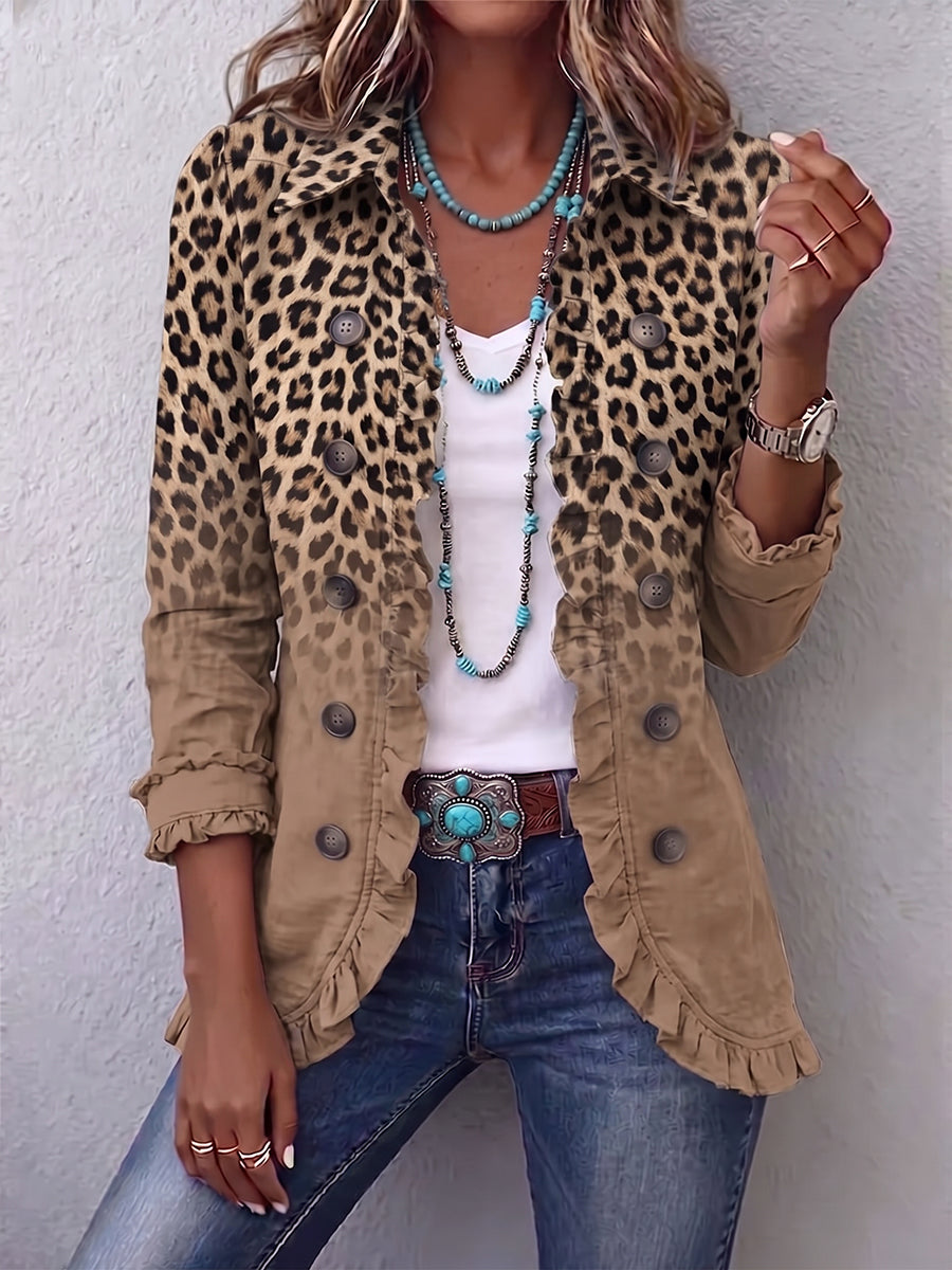 Estelle™ | Casaco com Estampado Leopardo Degradé e Folhos