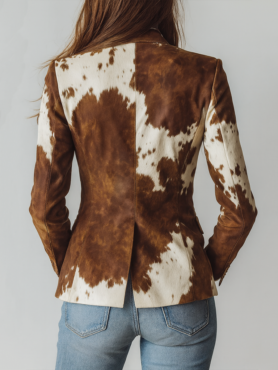 Apolline™ | Blazer vintage eco-responsável para mulher com padrão de vaca