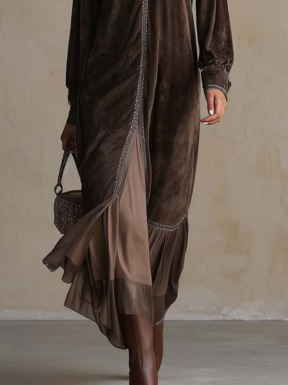 Teresa™ | Vestido Midi Efeito Camurça com Decote em V