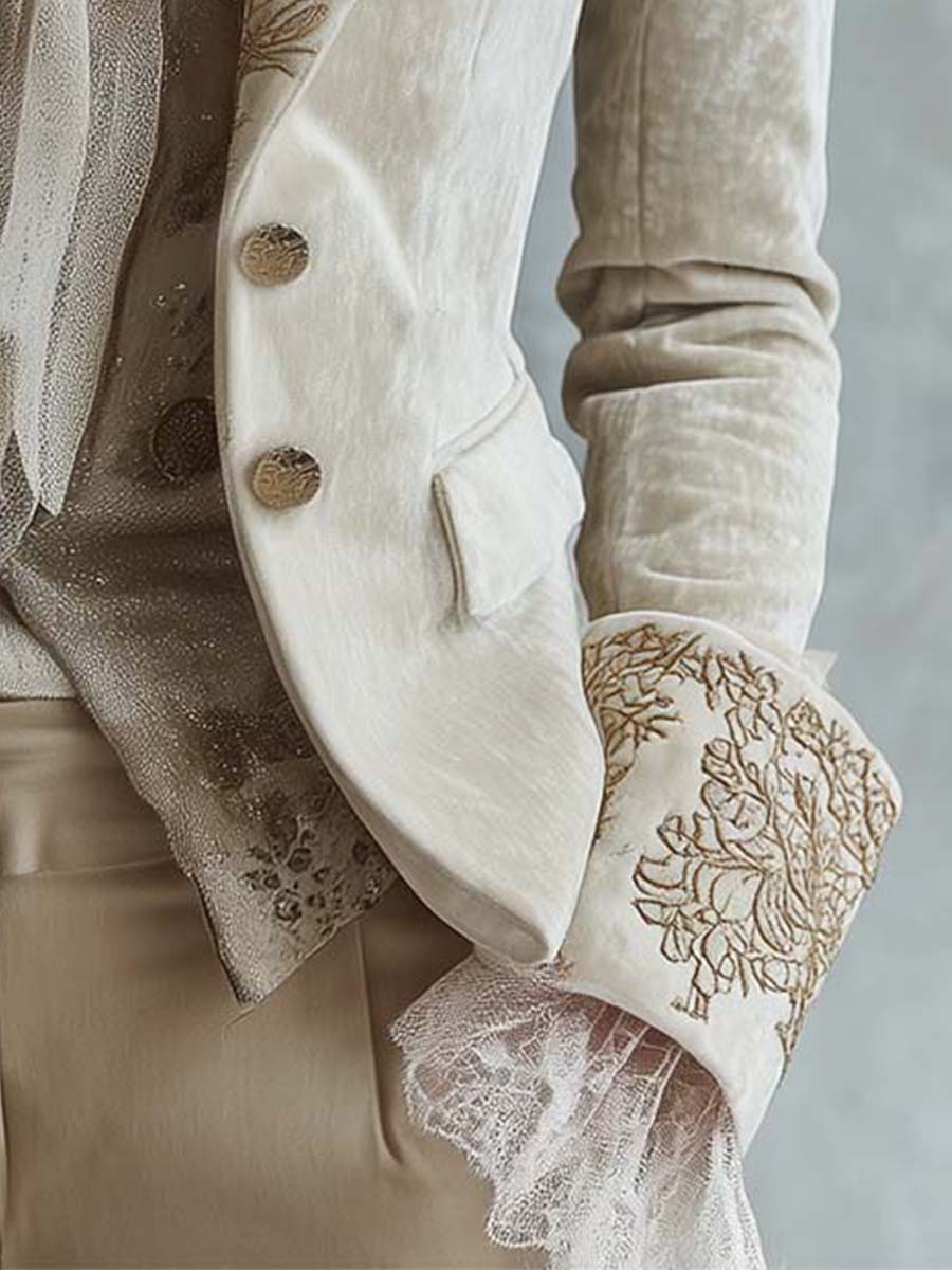 Aliénor™ | Blazer de fato para senhora marfim bordado