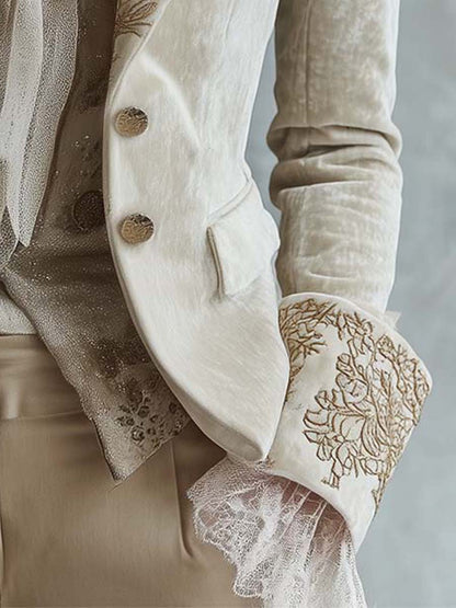 Aliénor™ | Blazer de fato para senhora marfim bordado