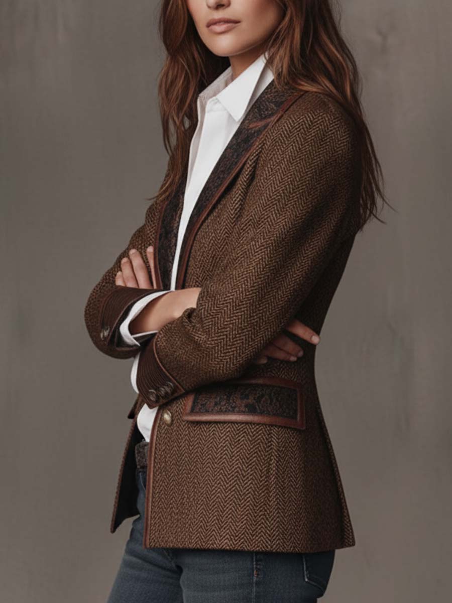 Domitille™ | Blazer de mulher com padrão espinhado e aplicações estampadas