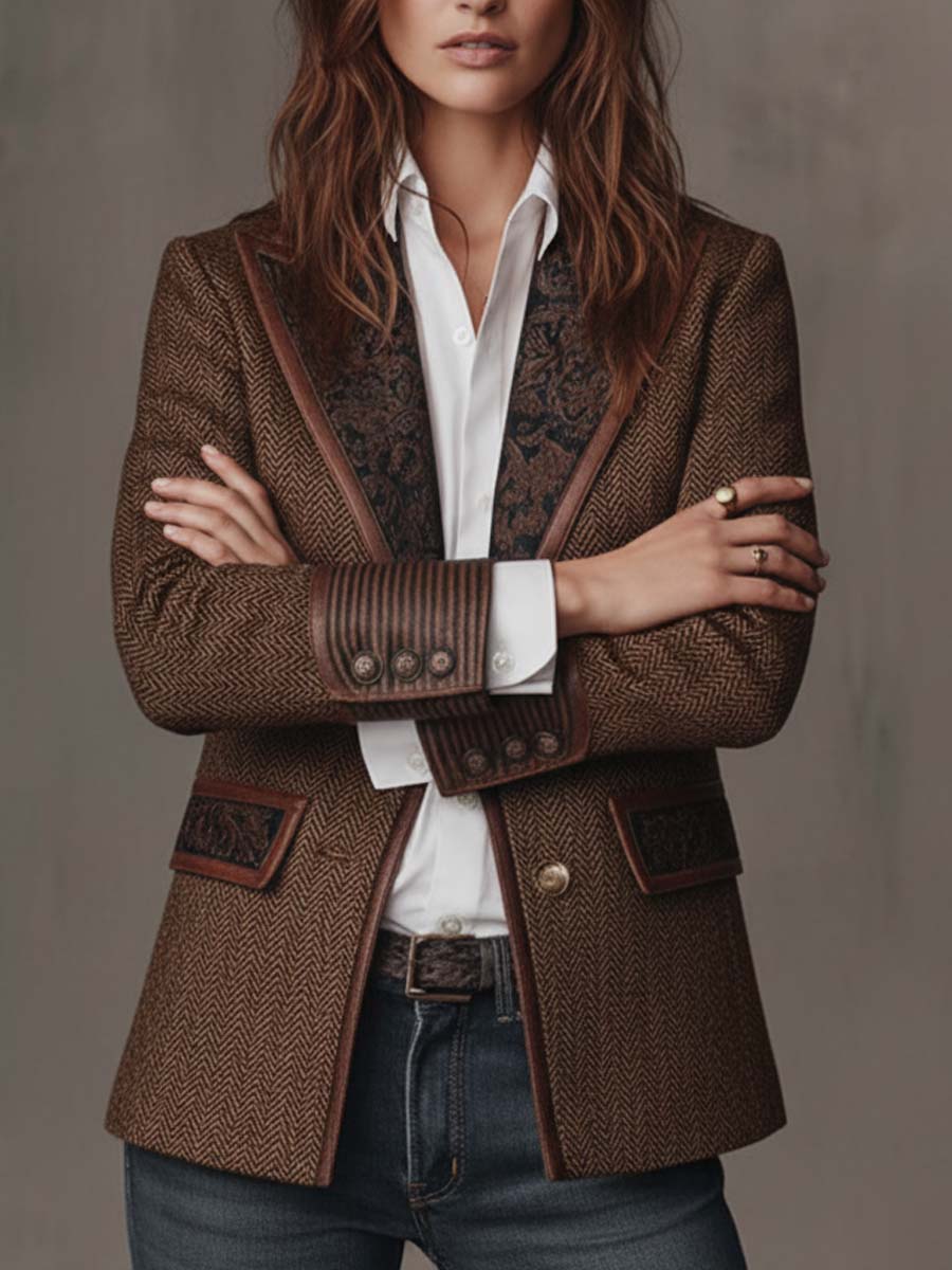Domitille™ | Blazer de mulher com padrão espinhado e aplicações estampadas