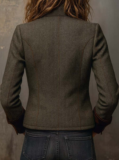 Ombeline™ | Blazer vintage para mulher com padrão espinhado e rebordos contrastantes
