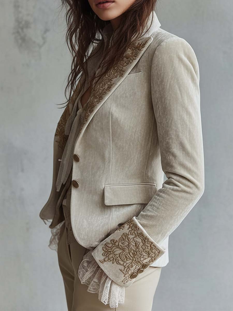 Aliénor™ | Blazer de fato para senhora marfim bordado