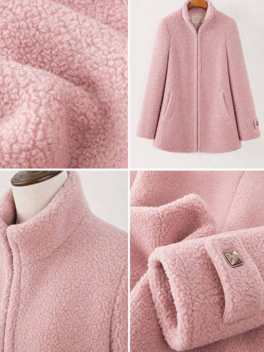 Mónica™ | Casaco Polar Teddy com Gola Subida e Fecho