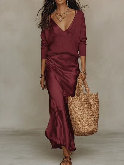 Capucine™ | Vestido midi acetinado elegante