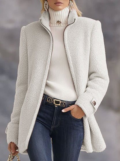 Mónica™ | Casaco Polar Teddy com Gola Subida e Fecho