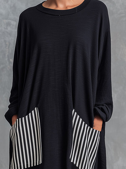 Alba™ | Vestido Comprido Oversize de Algodão com Riscas