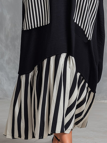 Alba™ | Vestido Comprido Oversize de Algodão com Riscas