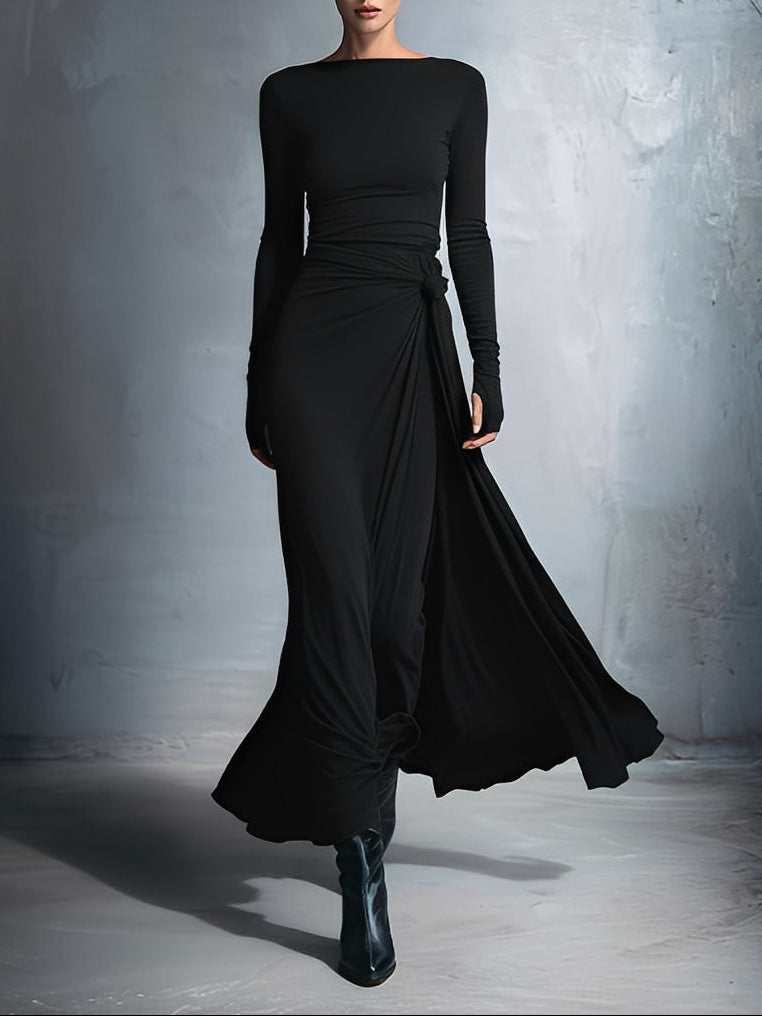 Constança™ | Vestido Comprido Fluido com Drapeado