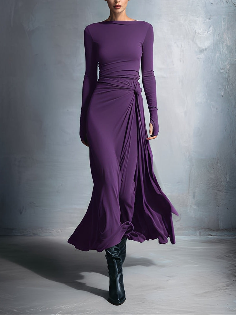 Constança™ | Vestido Comprido Fluido com Drapeado