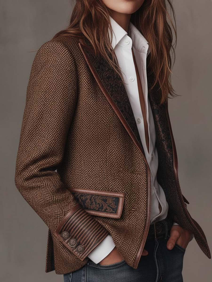 Domitille™ | Blazer de mulher com padrão espinhado e aplicações estampadas
