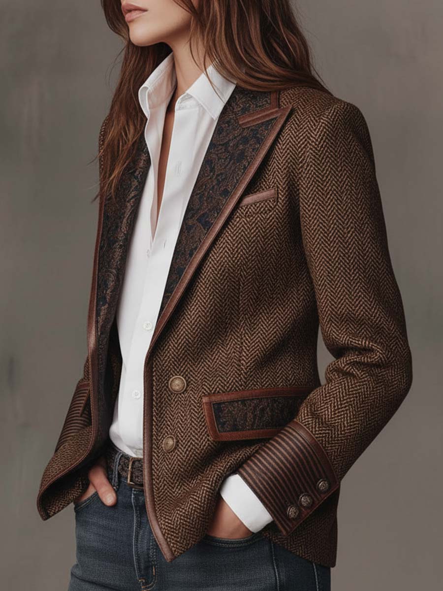 Domitille™ | Blazer de mulher com padrão espinhado e aplicações estampadas
