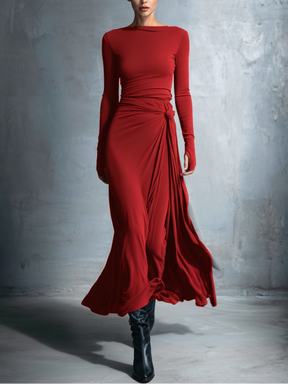Constança™ | Vestido Comprido Fluido com Drapeado