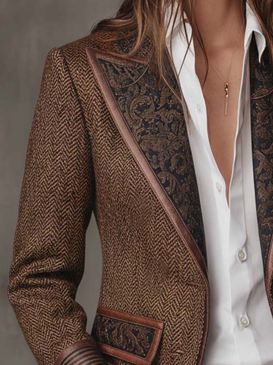 Domitille™ | Blazer de mulher com padrão espinhado e aplicações estampadas