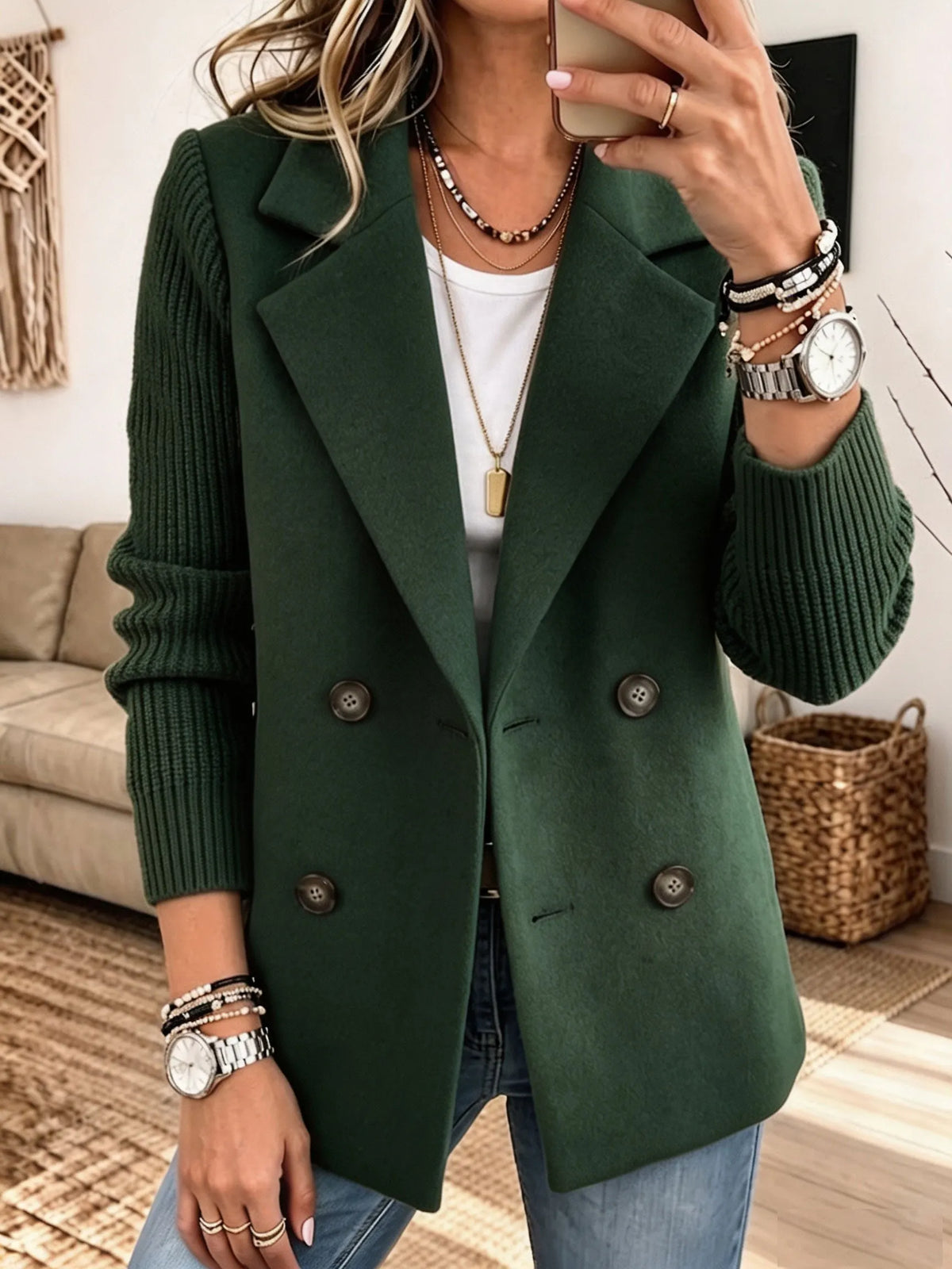Margaux™ | Casaco elegante com mangas em malha – chique, quente e com um estilo descontraído
