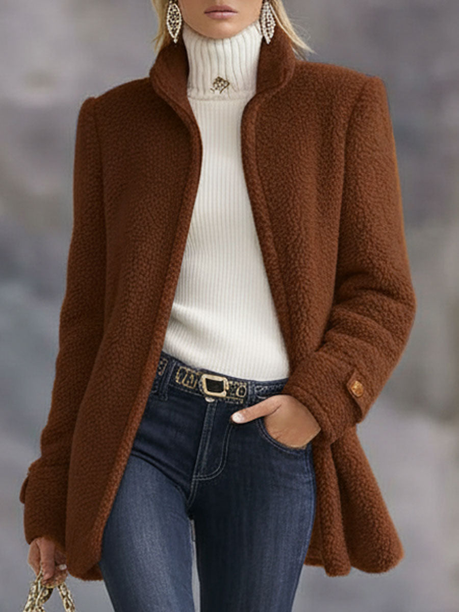 Mónica™ | Casaco Polar Teddy com Gola Subida e Fecho