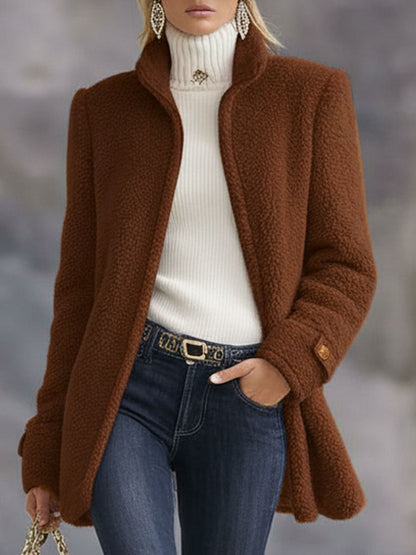 Mónica™ | Casaco Polar Teddy com Gola Subida e Fecho