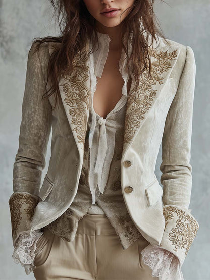 Aliénor™ | Blazer de fato para senhora marfim bordado