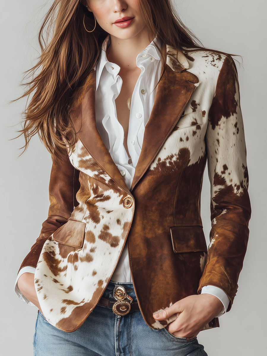 Apolline™ | Blazer vintage eco-responsável para mulher com padrão de vaca