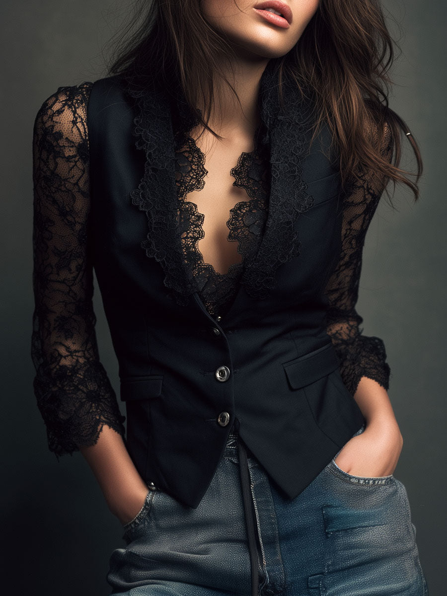 Teresa™ | Blazer com Mangas Semitransparentes