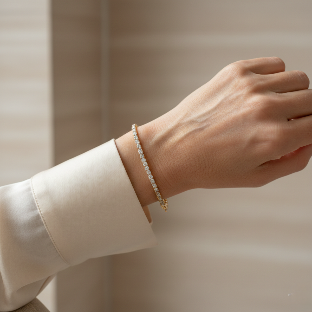 Éloria™ | Pulseira ténis 4 mm ajustável com acabamento dourado ou prateado 17 cm