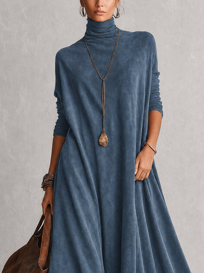 Brunella™ | Vestido Comprido Efeito Camurça com Bainha de Renda