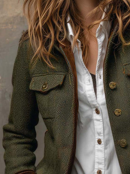 Ombeline™ | Blazer vintage para mulher com padrão espinhado e rebordos contrastantes