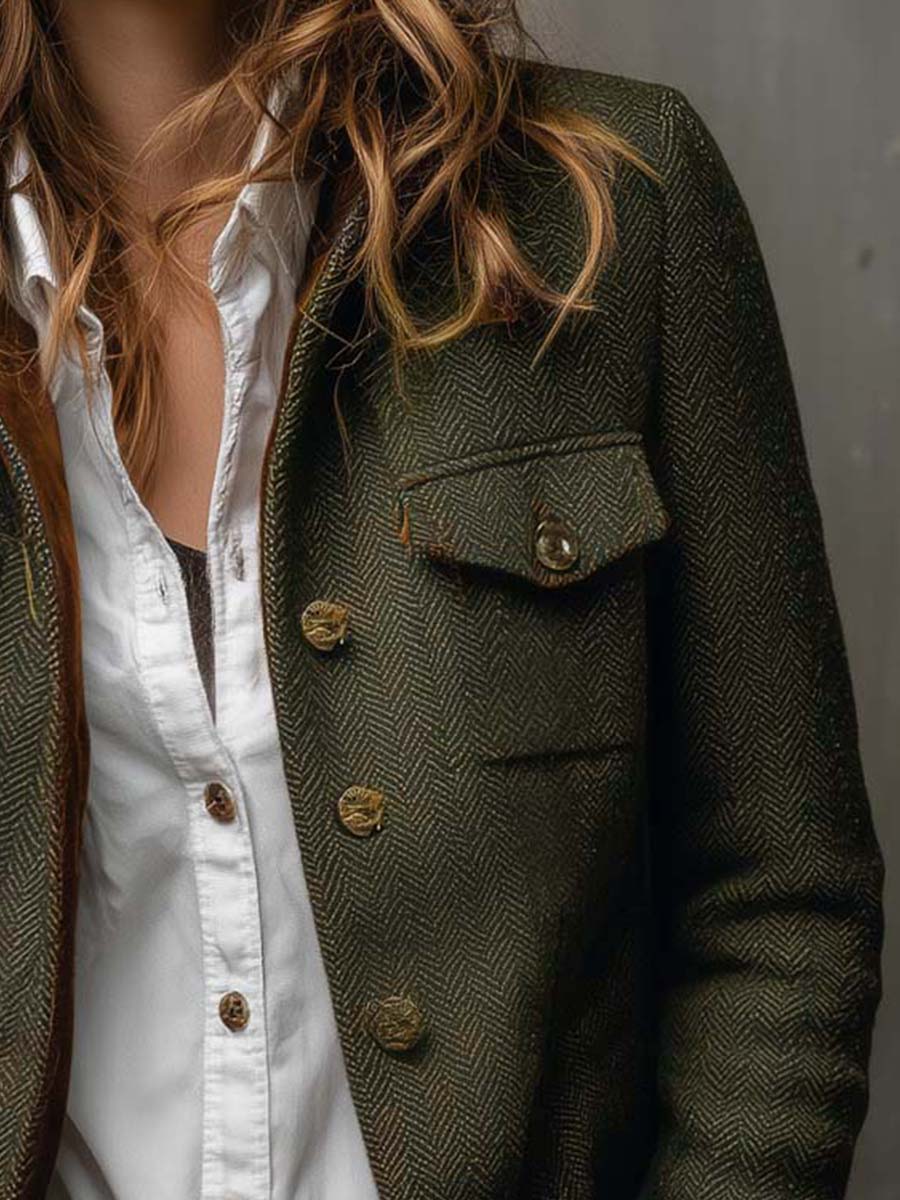 Ombeline™ | Blazer vintage para mulher com padrão espinhado e rebordos contrastantes