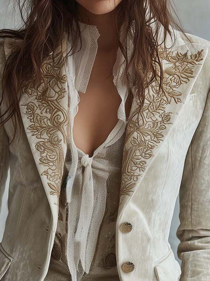 Aliénor™ | Blazer de fato para senhora marfim bordado