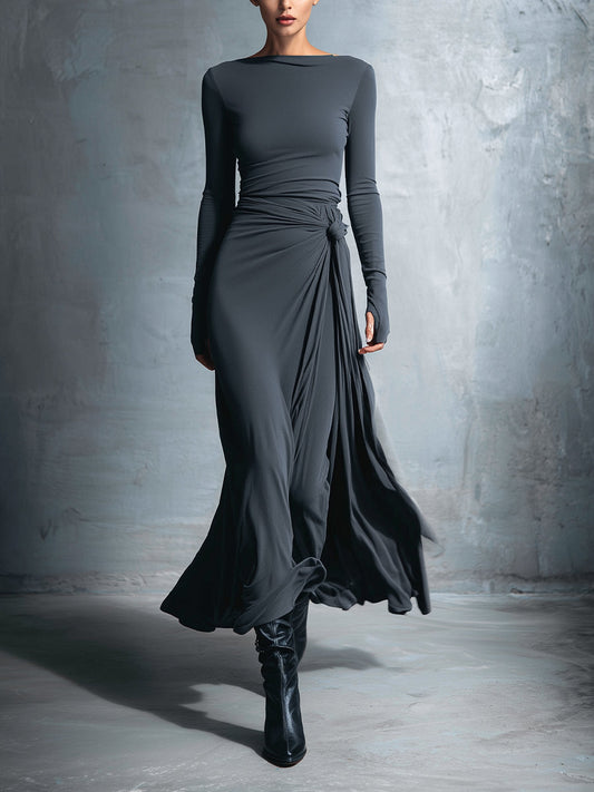 Constança™ | Vestido Comprido Fluido com Drapeado