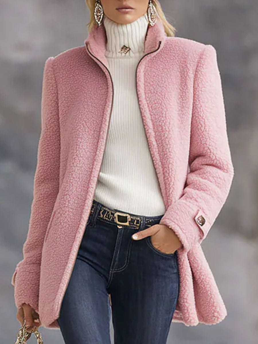 Mónica™ | Casaco Polar Teddy com Gola Subida e Fecho