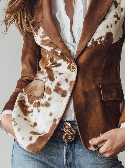 Apolline™ | Blazer vintage eco-responsável para mulher com padrão de vaca