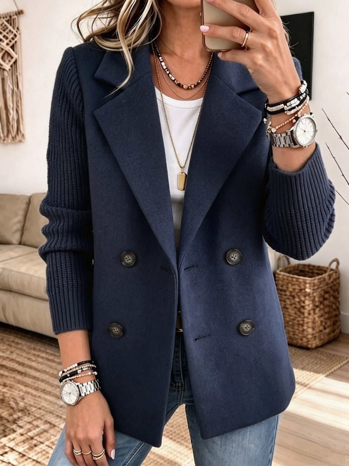 Margaux™ | Casaco elegante com mangas em malha – chique, quente e com um estilo descontraído
