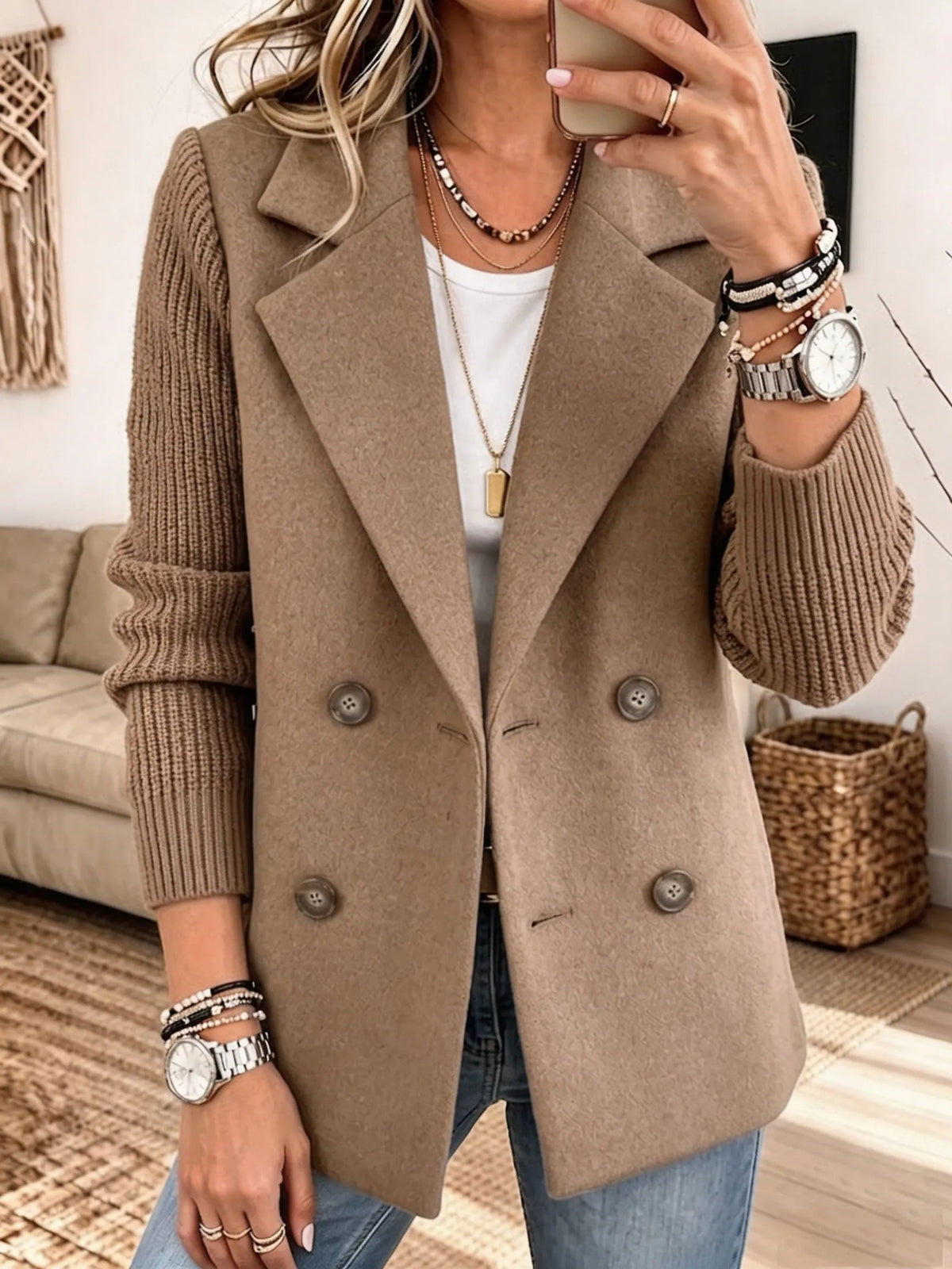 Margaux™ | Casaco elegante com mangas em malha – chique, quente e com um estilo descontraído