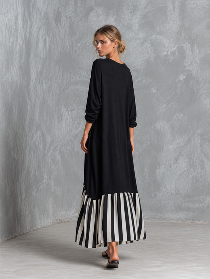 Alba™ | Vestido Comprido Oversize de Algodão com Riscas