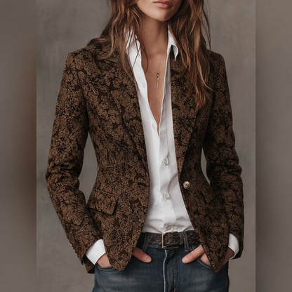 Solveig™ | Blazer cintado para mulher em jacquard com padrão caxemira
