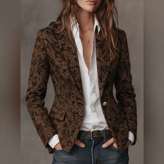 Solveig™ | Blazer cintado para mulher em jacquard com padrão caxemira