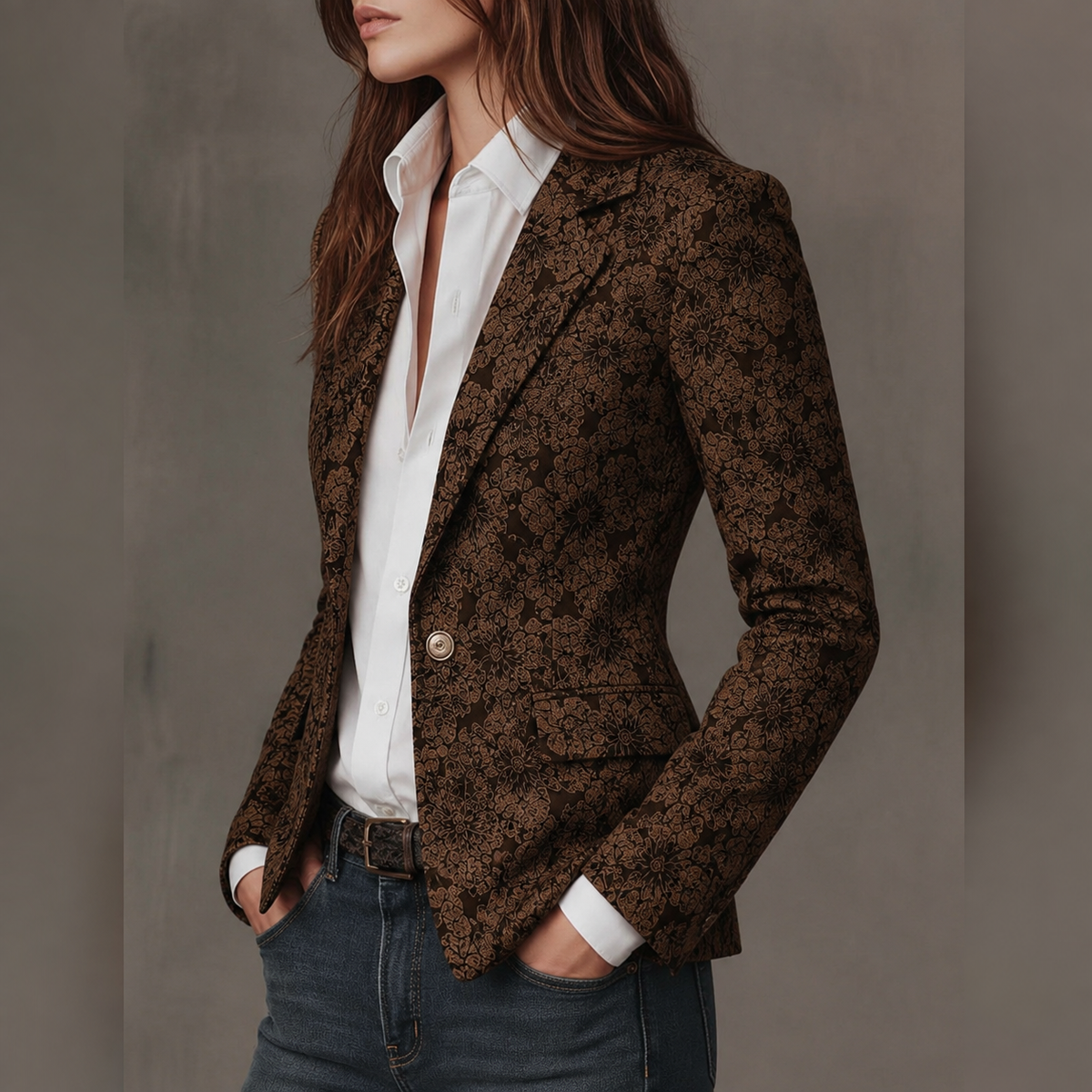 Solveig™ | Blazer cintado para mulher em jacquard com padrão caxemira