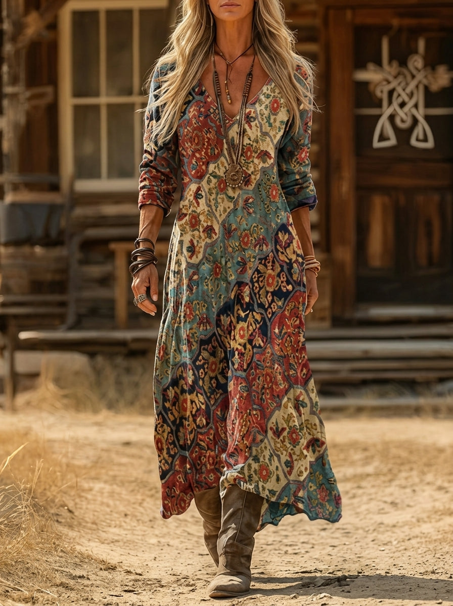 Lydia™ | Vestido Comprido Fluido com Estampado Boémio