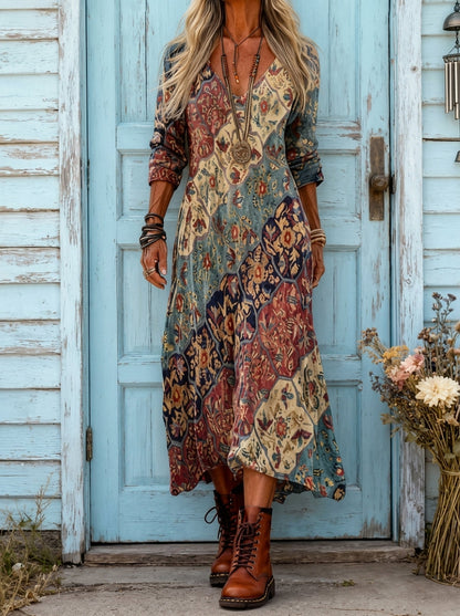 Lydia™ | Vestido Comprido Fluido com Estampado Boémio