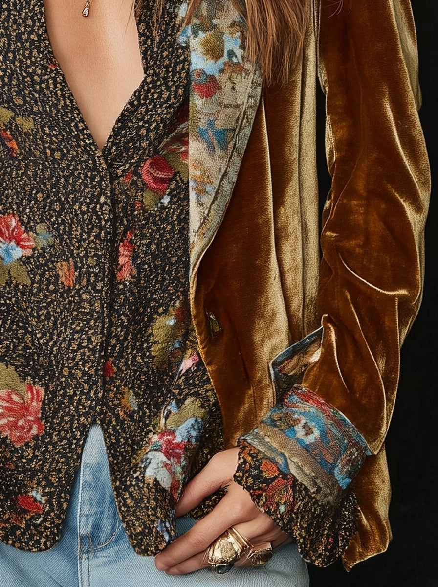 Marcela™ | Blazer Patchwork com Estampado Floral Vintage