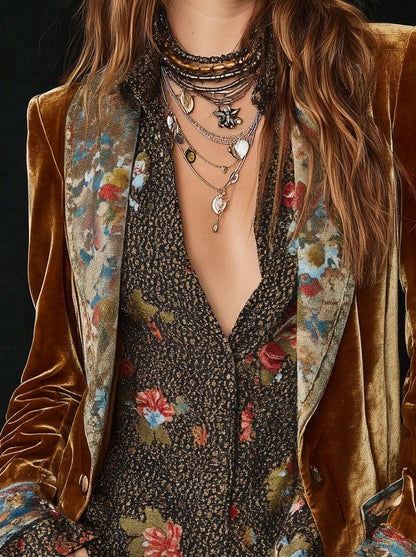 Marcela™ | Blazer Patchwork com Estampado Floral Vintage